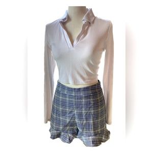 Blue and Grey Plaid Shorts with ruffle